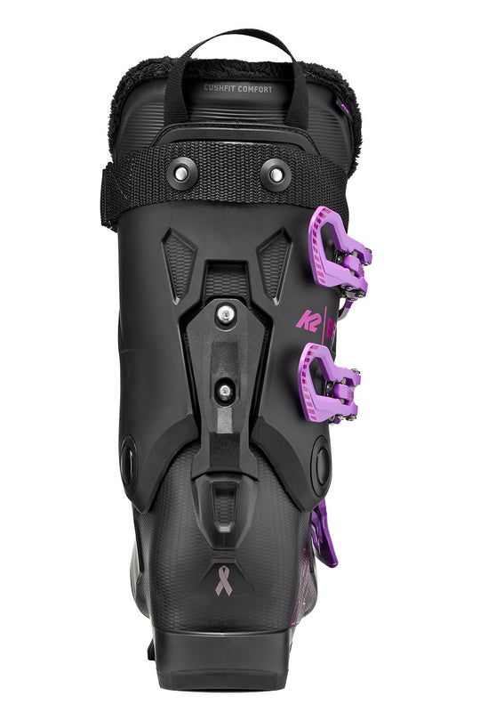 Black boot with purple accents on a white background