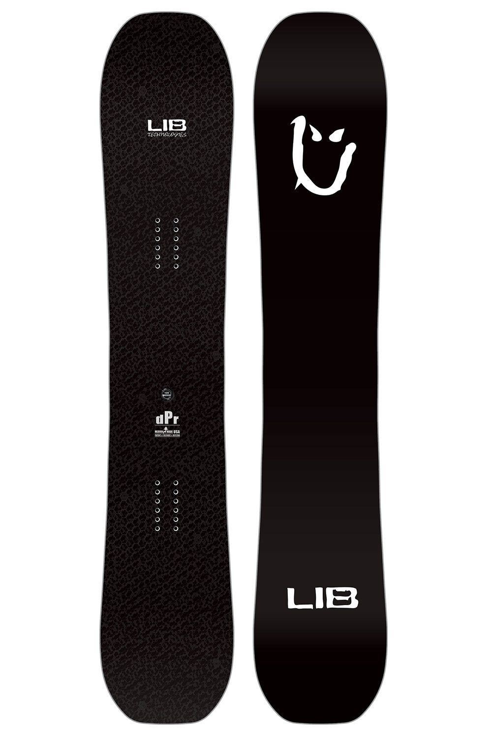 Black snowboard with LIB logo on a white background