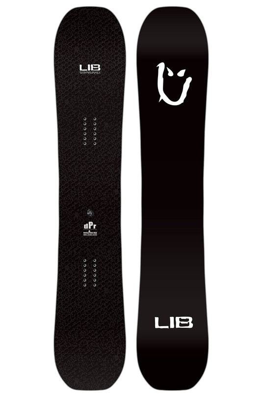 Black snowboard with LIB logo on a white background