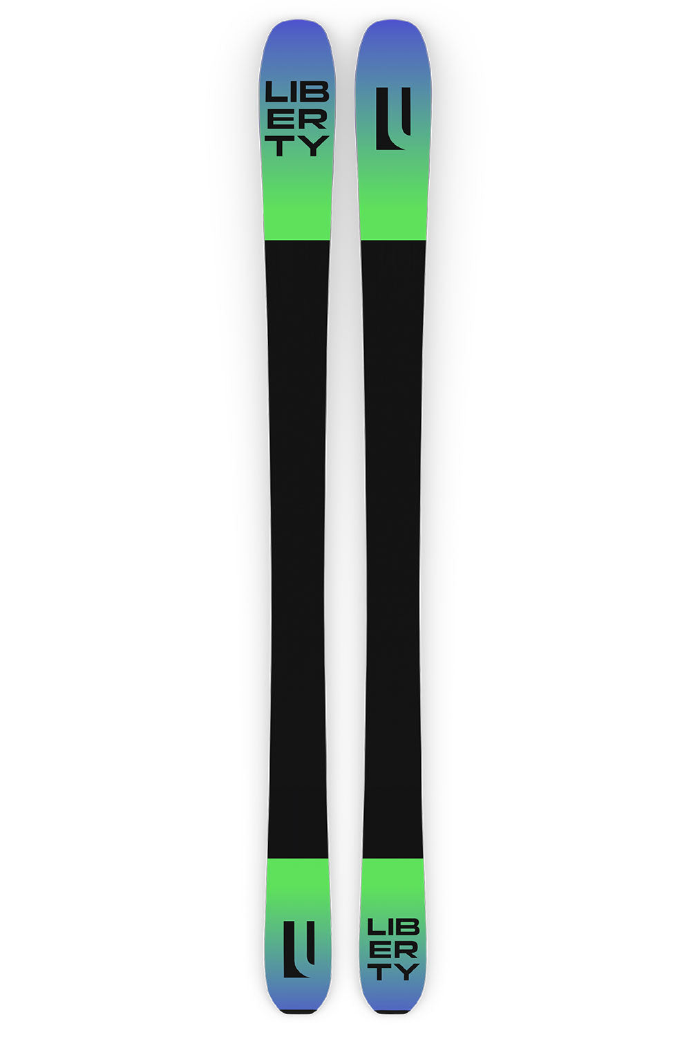 Two skis with Liberty branding on a white background