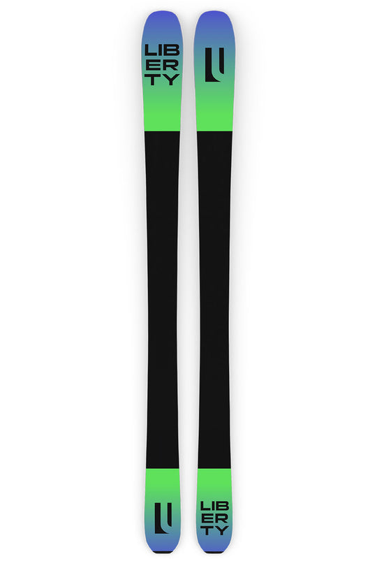 Two skis with Liberty branding on a white background