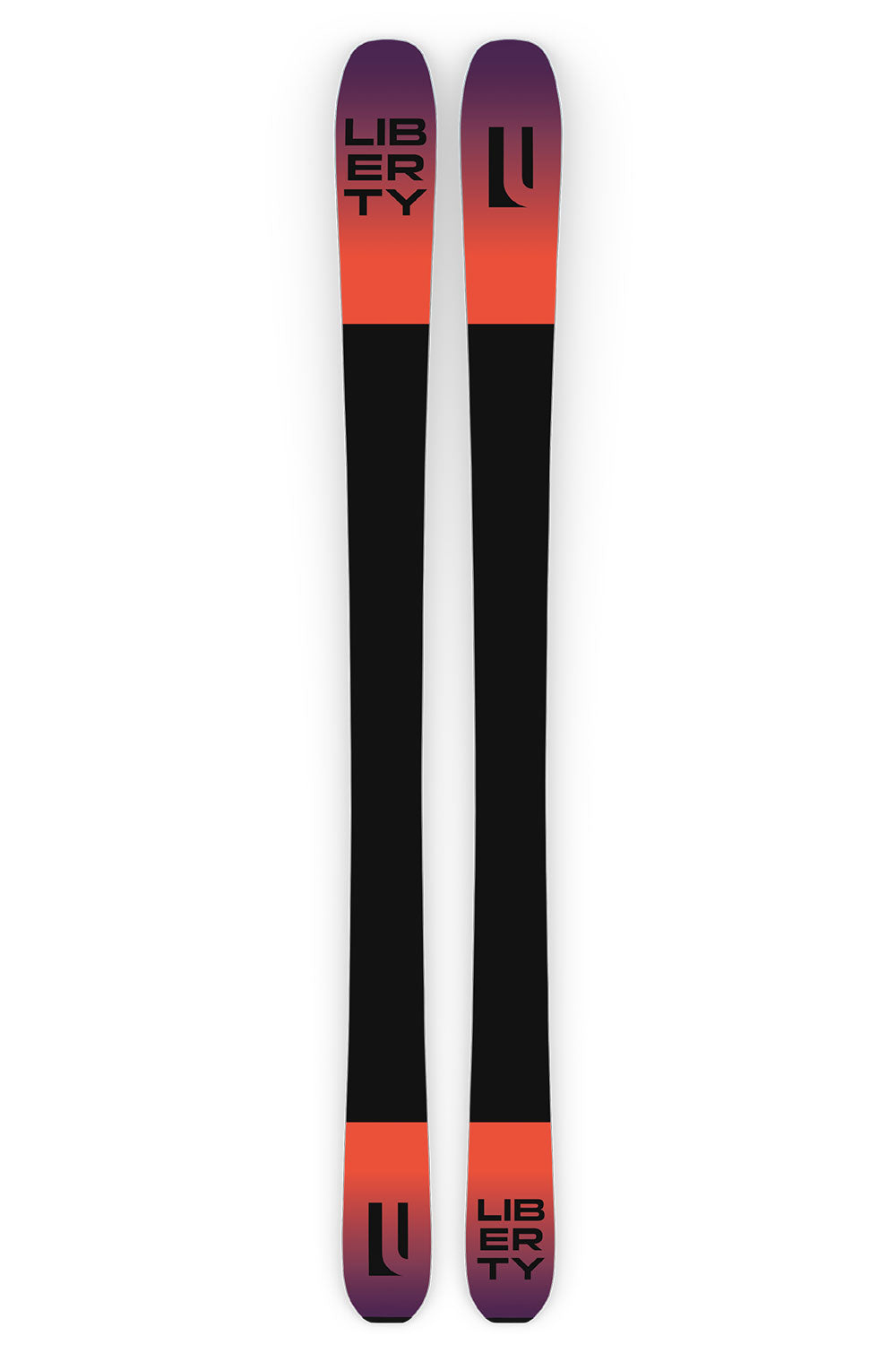 Two skis with Liberty branding on a white background