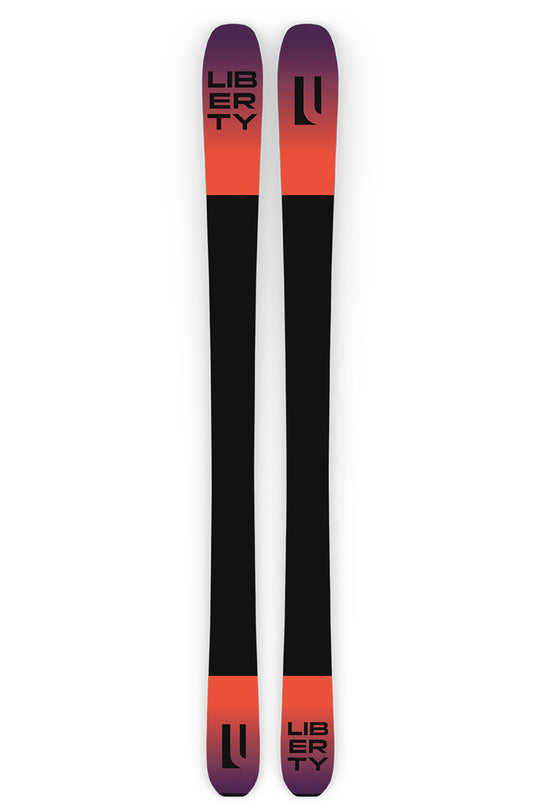 Two skis with Liberty branding on a white background