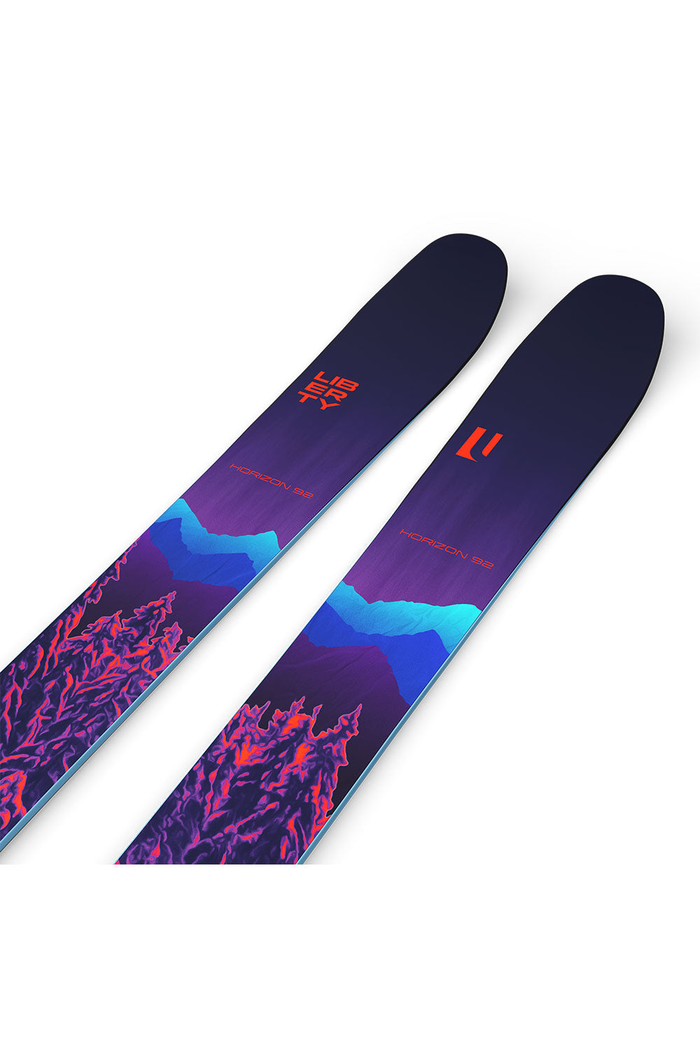 Pair of skis with a colorful design on a white background