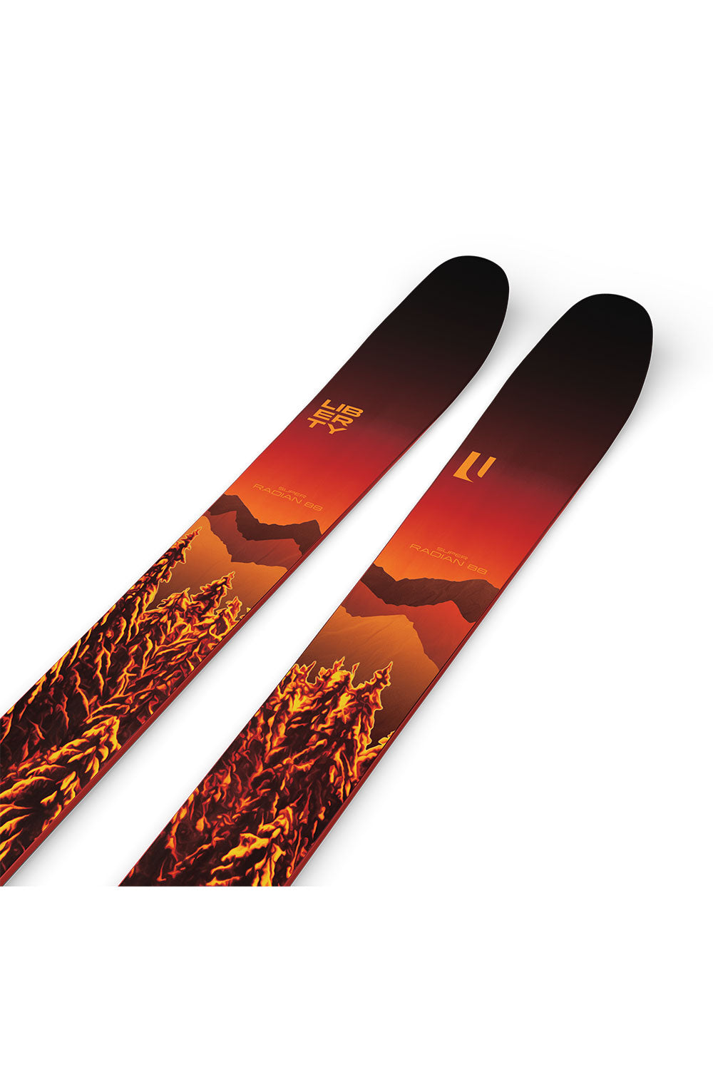 Ski with fiery design on a white background