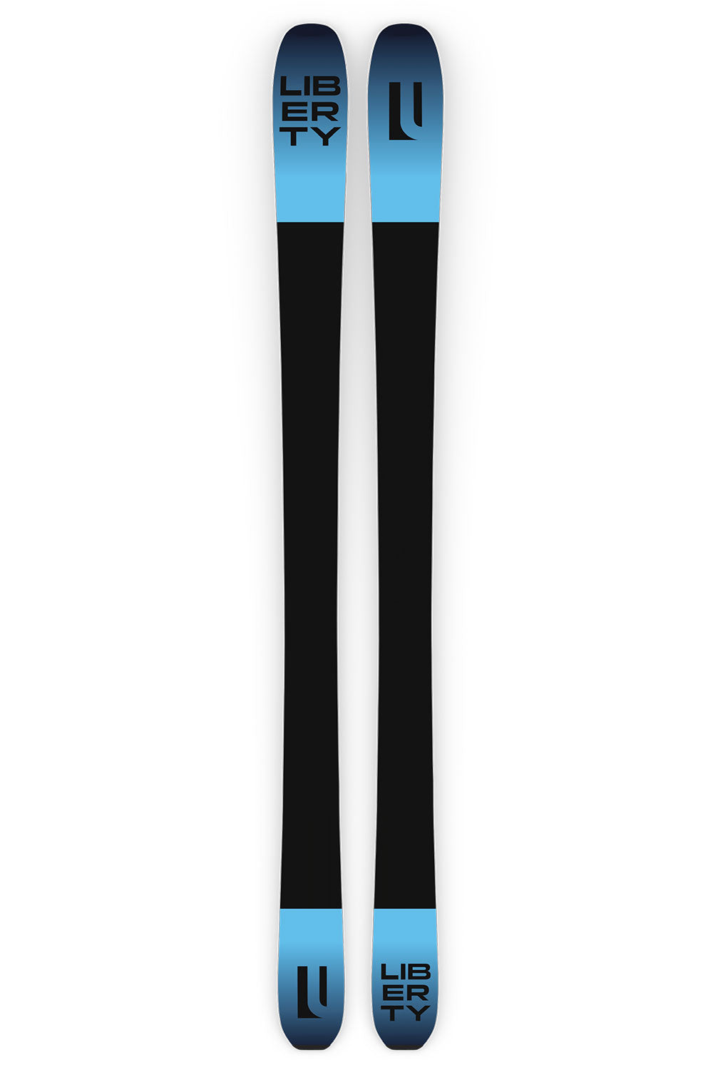 Two skis with Liberty branding on a white background