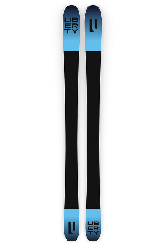 Two skis with Liberty branding on a white background