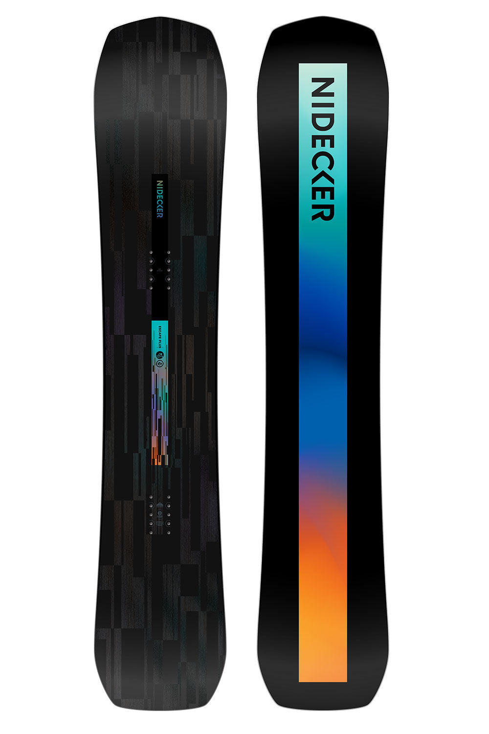 Nidecker snowboard with gradient design on a white background