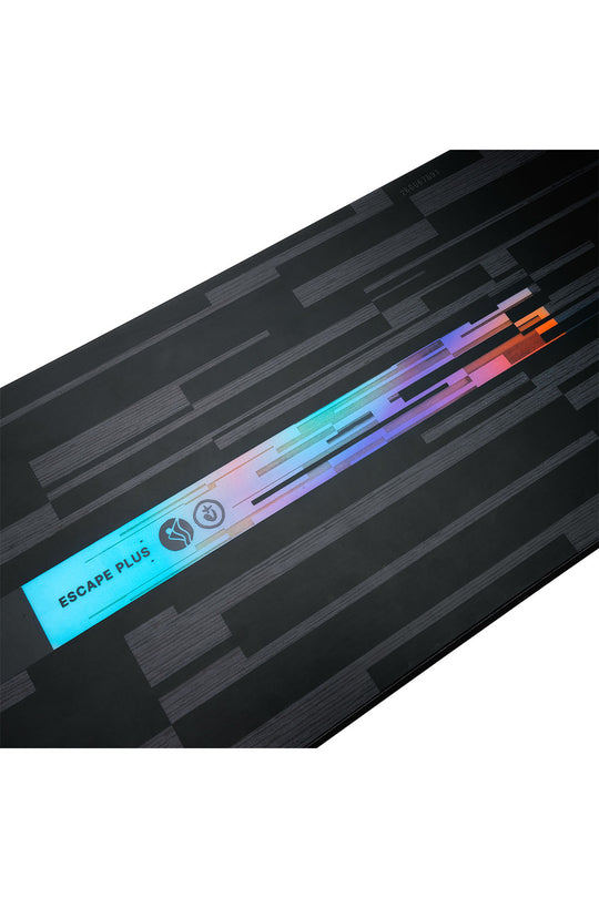 Colorful arrow with 'Escape Plus' branding on a black background