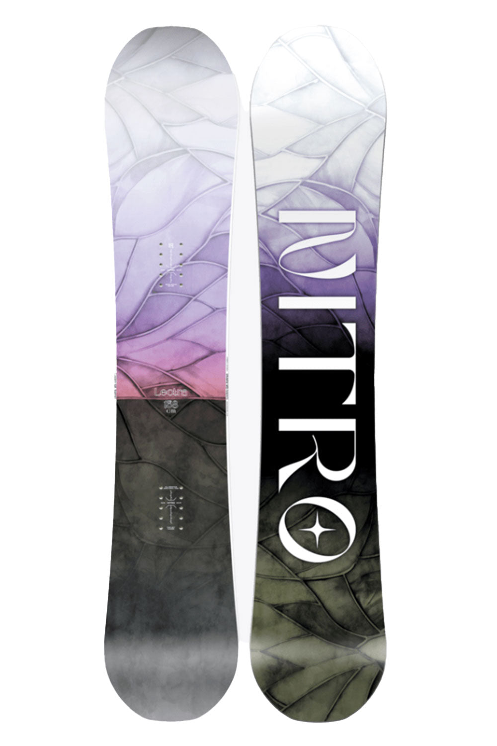 Nitro snowboard with a colorful design on a white background