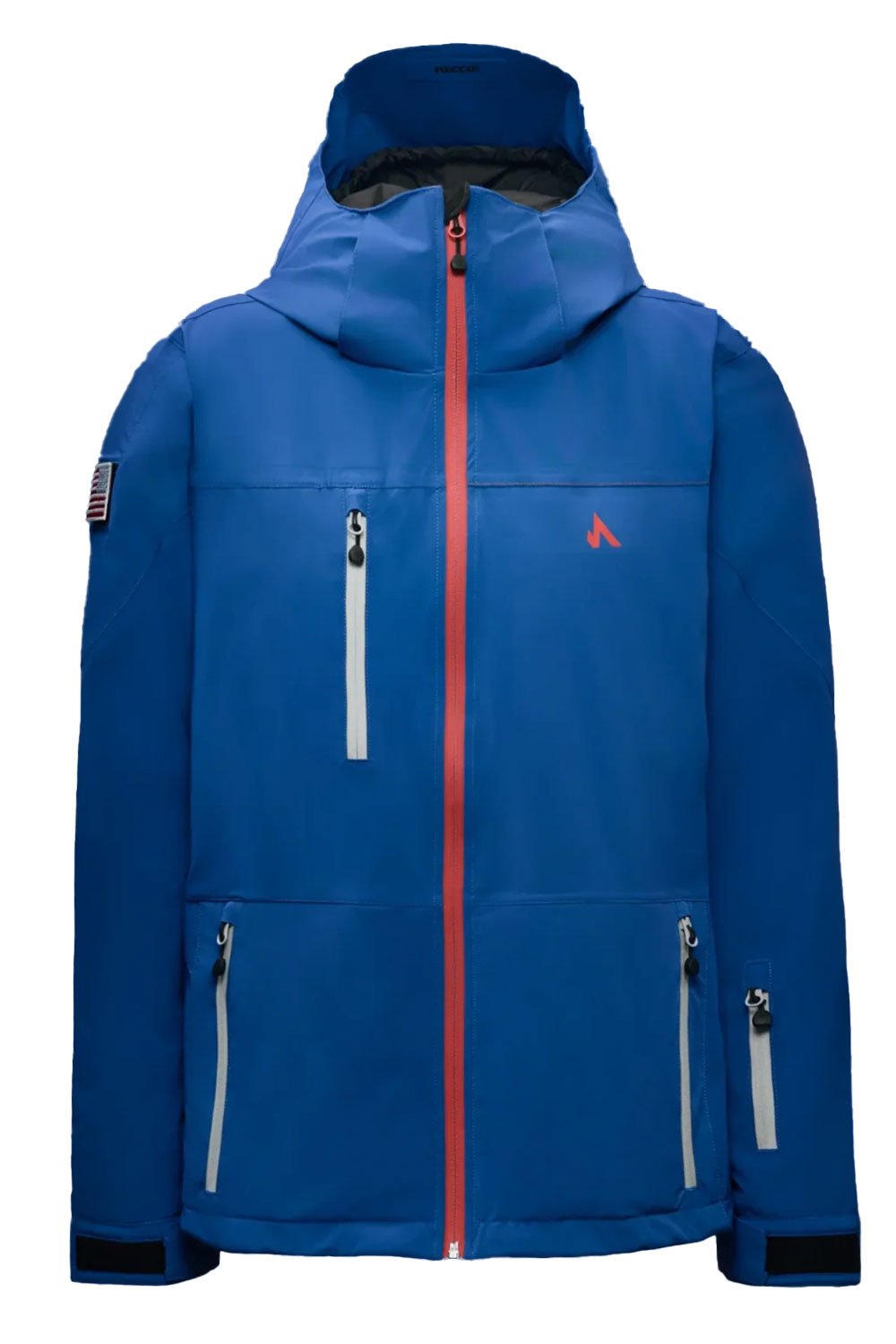 Blue jacket with red zipper on a white background