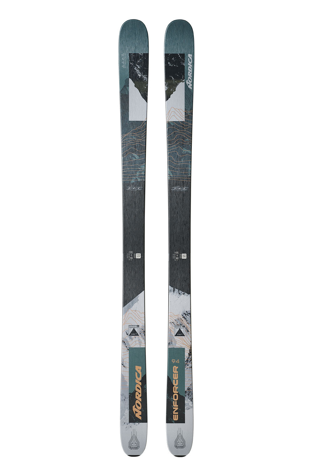 Two skis with a white background