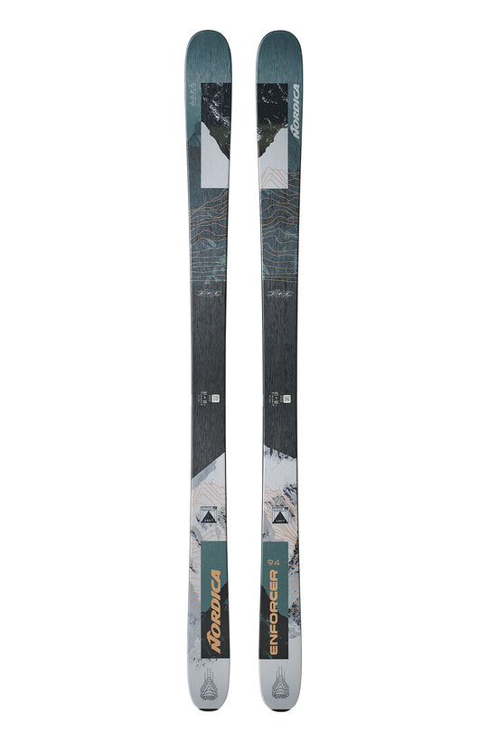 Two skis with a white background