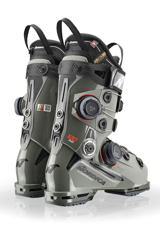 Pair of K2 ski boots on a white background