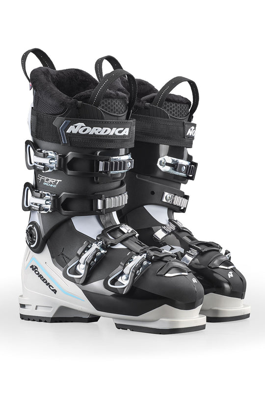 Pair of Nordica ski boots on a white background