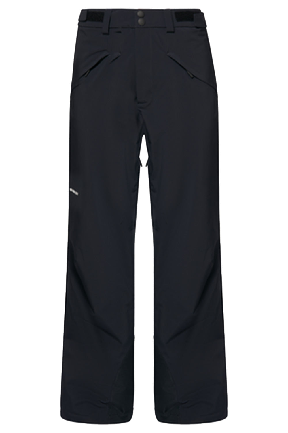 Black technical snow pants with a straight-leg fit, shown flat against a white background.