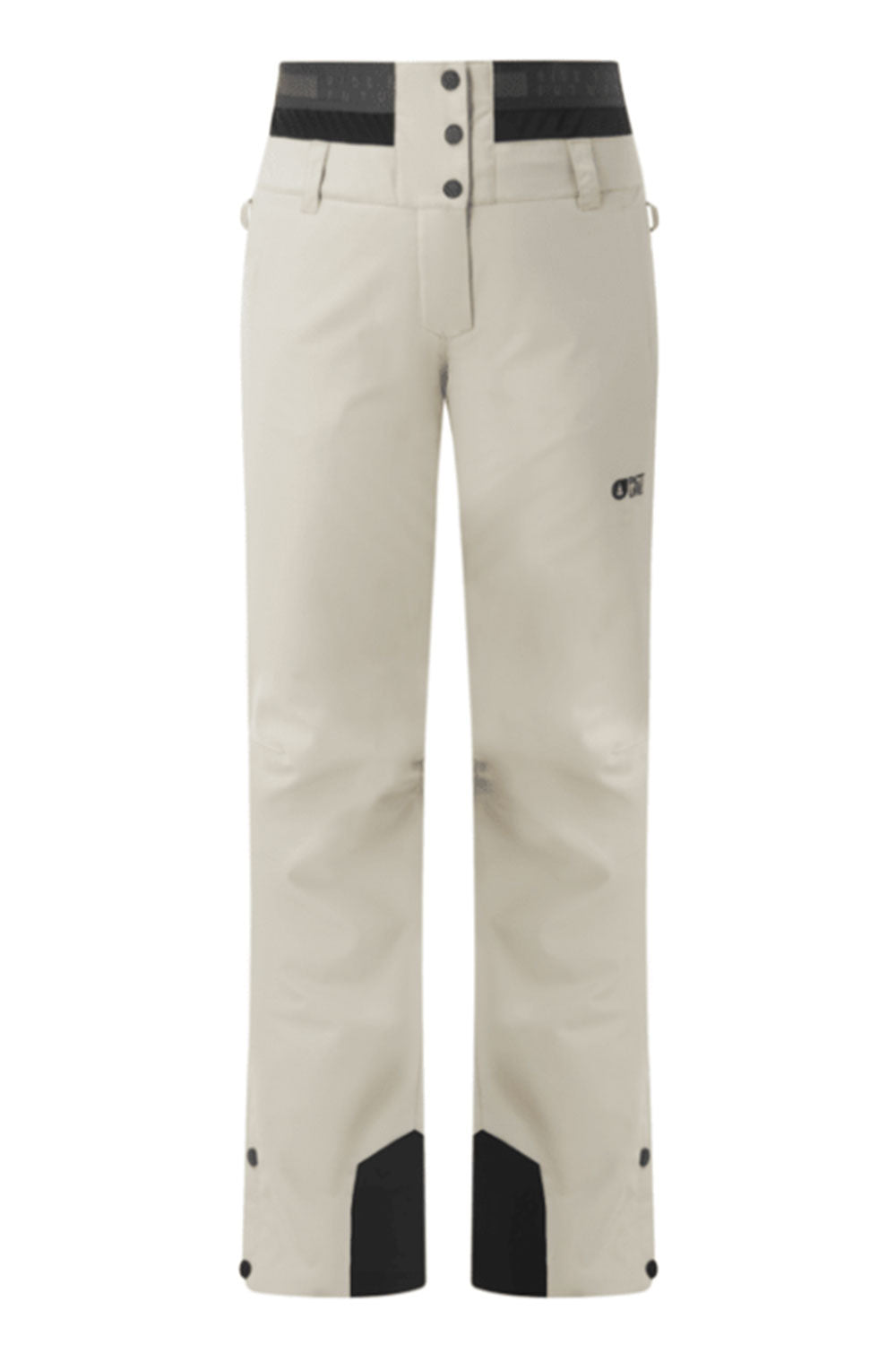 Beige pants with black accents on a white background