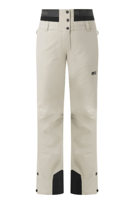 Beige pants with black accents on a white background