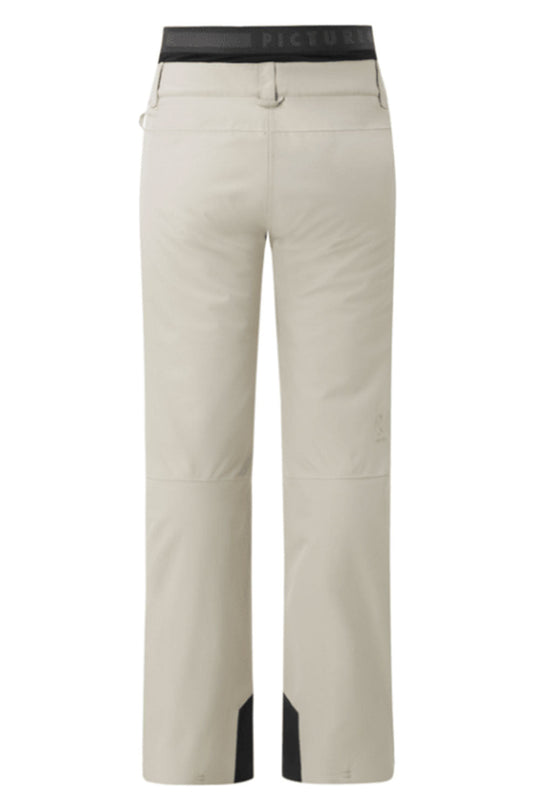 Beige pants with black accents on a white background