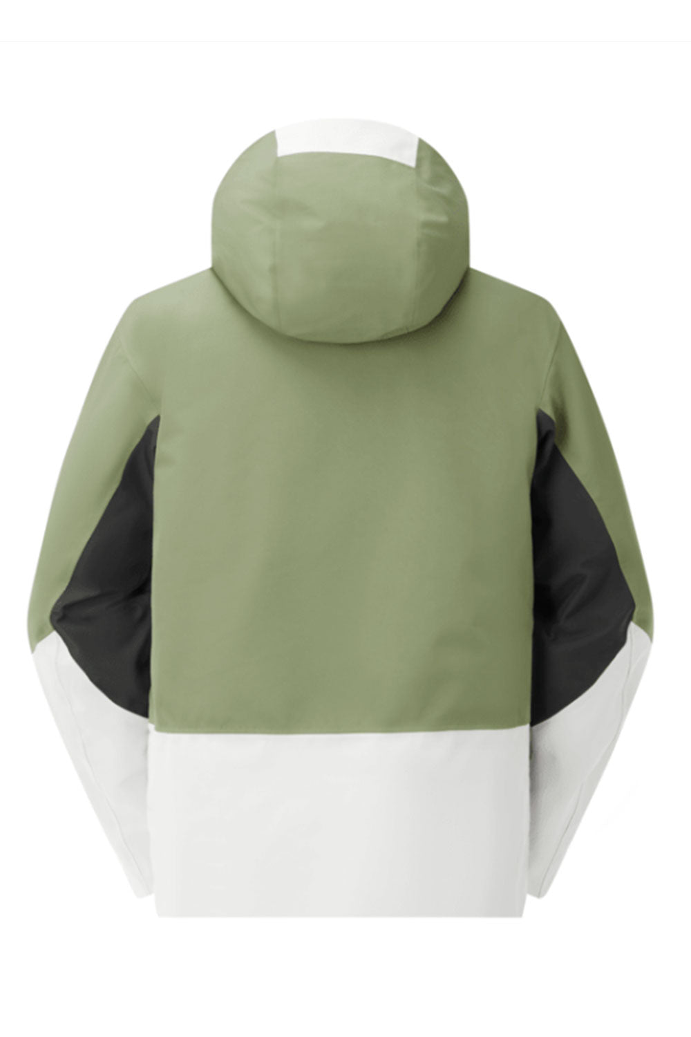 Green, black, and white jacket on a white background