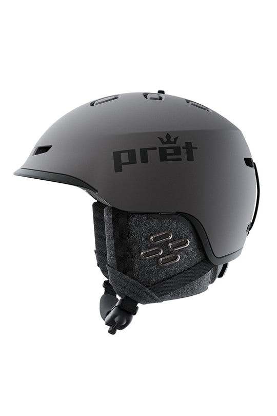 A matte black Pret ski and snowboard helmet shown from a side profile view against a solid white background.