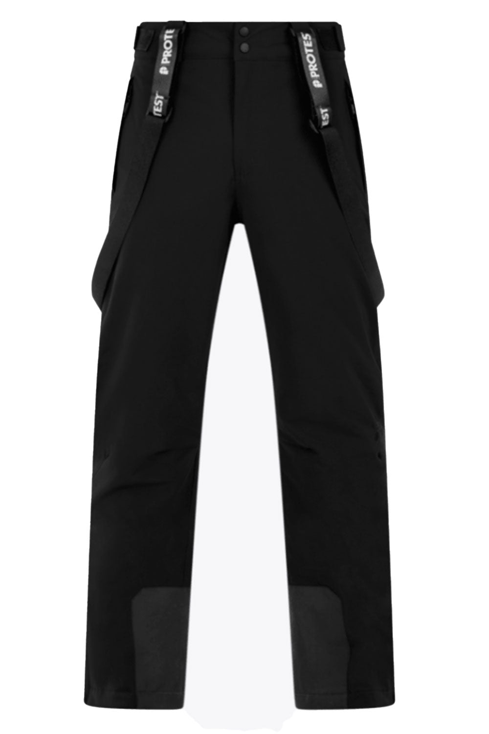 Black pants with visible branding on a white background