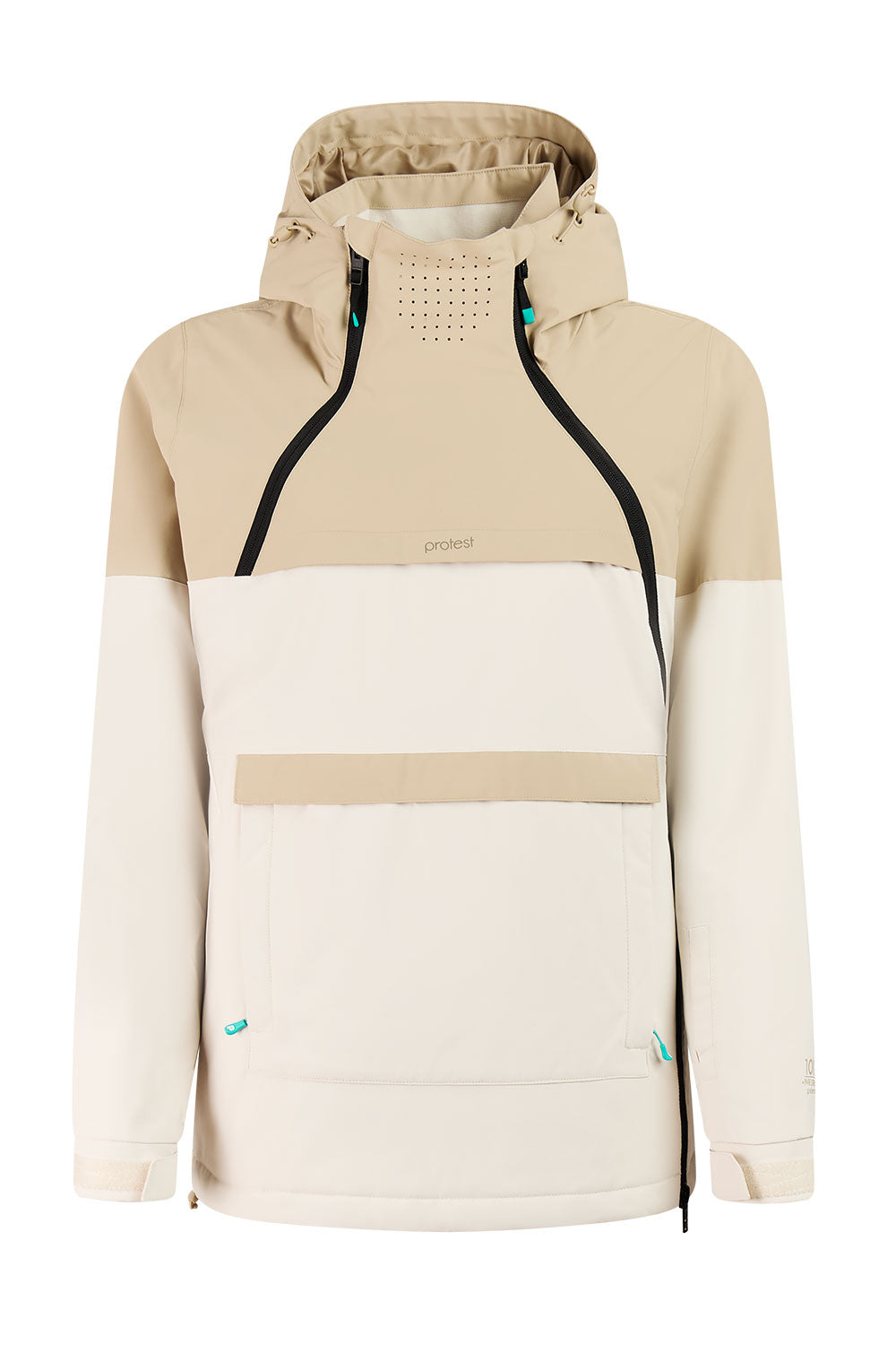 Beige and white jacket with a hood on a white background