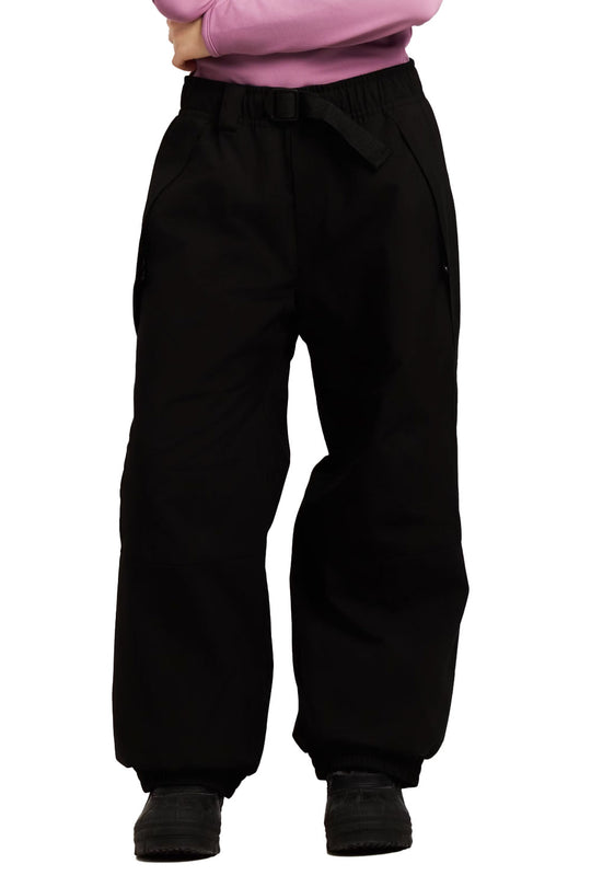 Black pants worn by a person on a white background