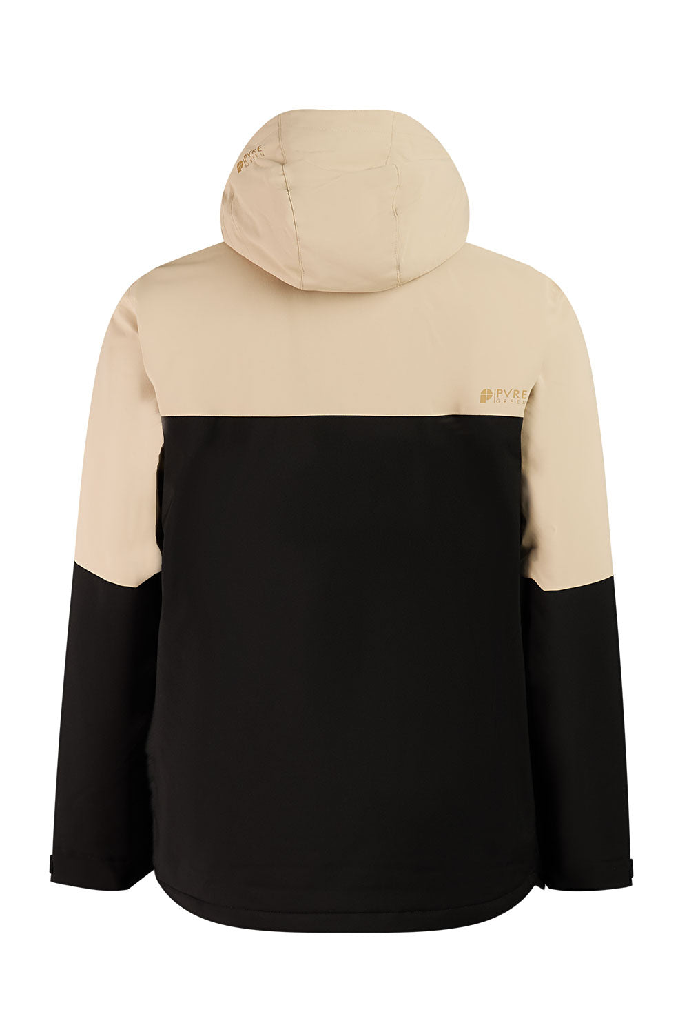Two-tone beige and black jacket on a white background