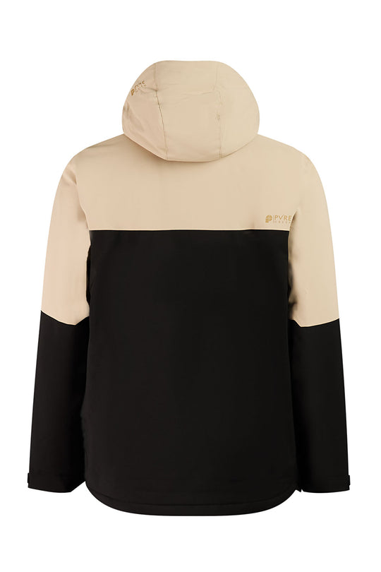 Two-tone beige and black jacket on a white background