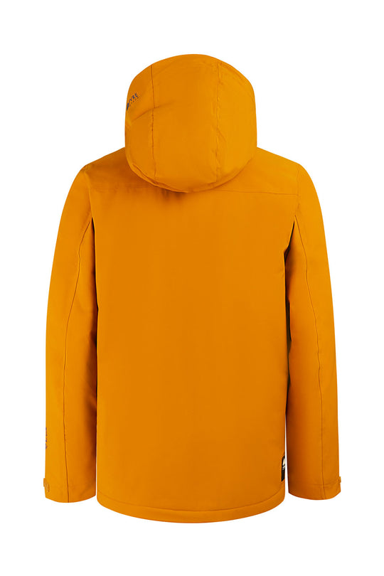 Orange jacket with a hood on a white background