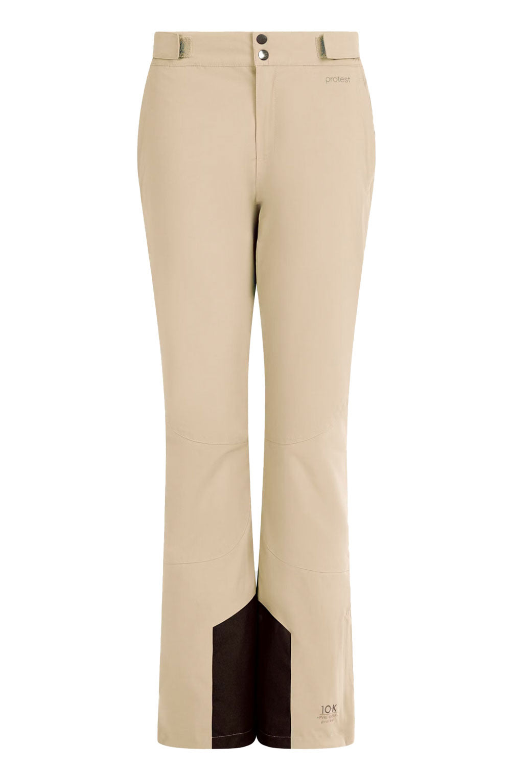Beige pants with black accents on a white background