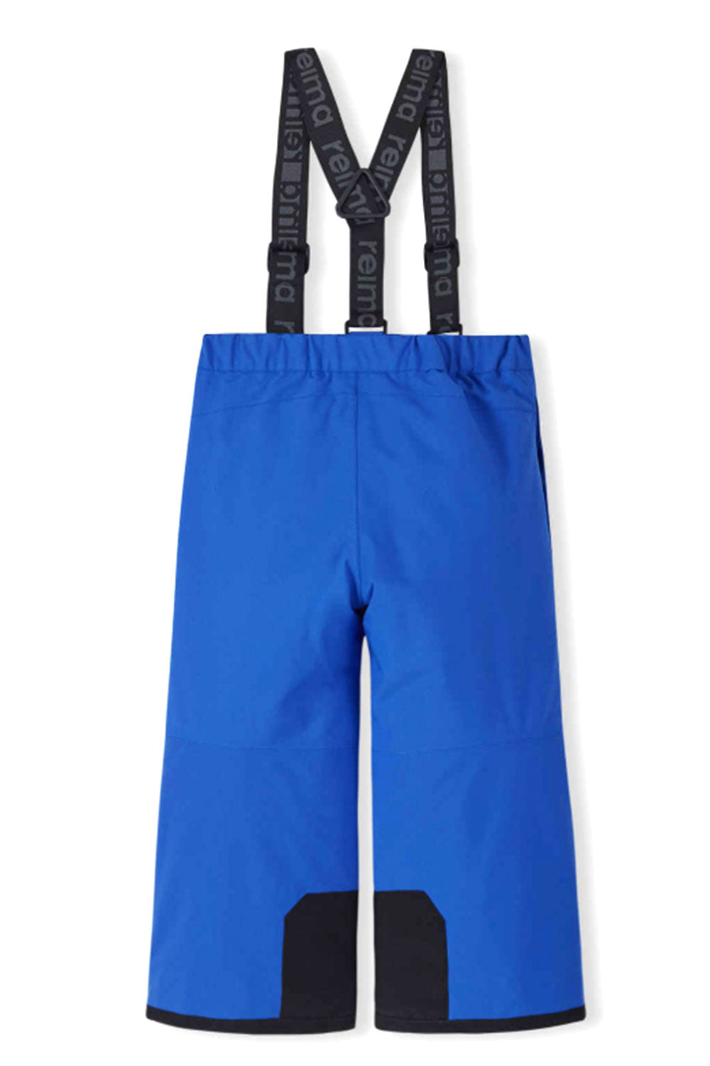 Blue pants with black suspenders on a white background
