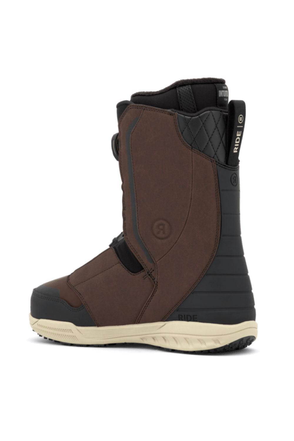 Brown and black snow boot with visible brand logo on a white background