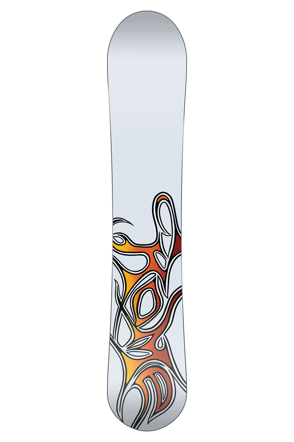 Snowboard with a colorful abstract design on a white background