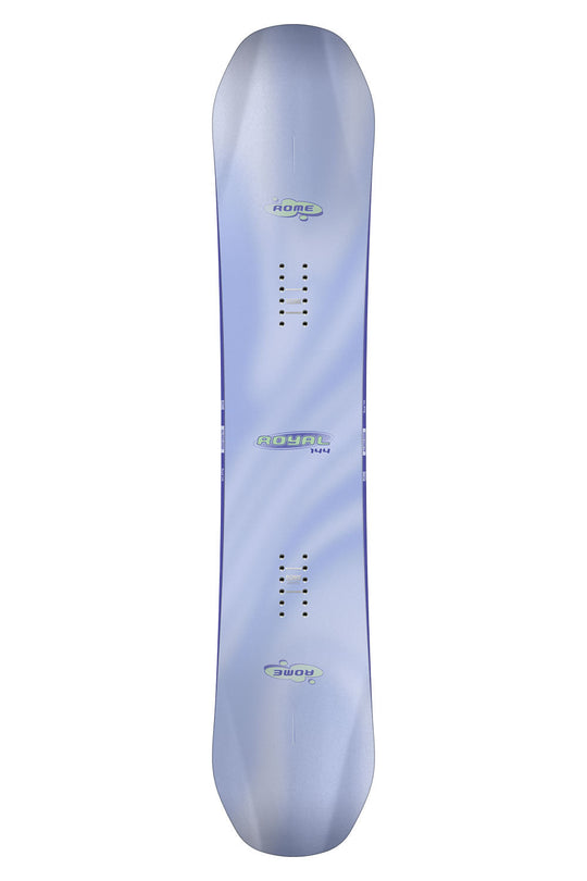 Light blue snowboard with brand logo on a white background