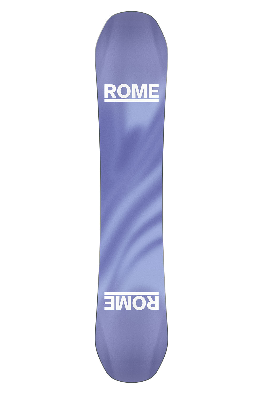 Purple snowboard with 'Rome' branding on a white background