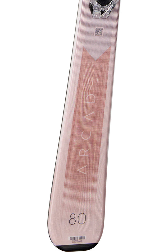 Pink ski with 'Arcade' branding on a white background