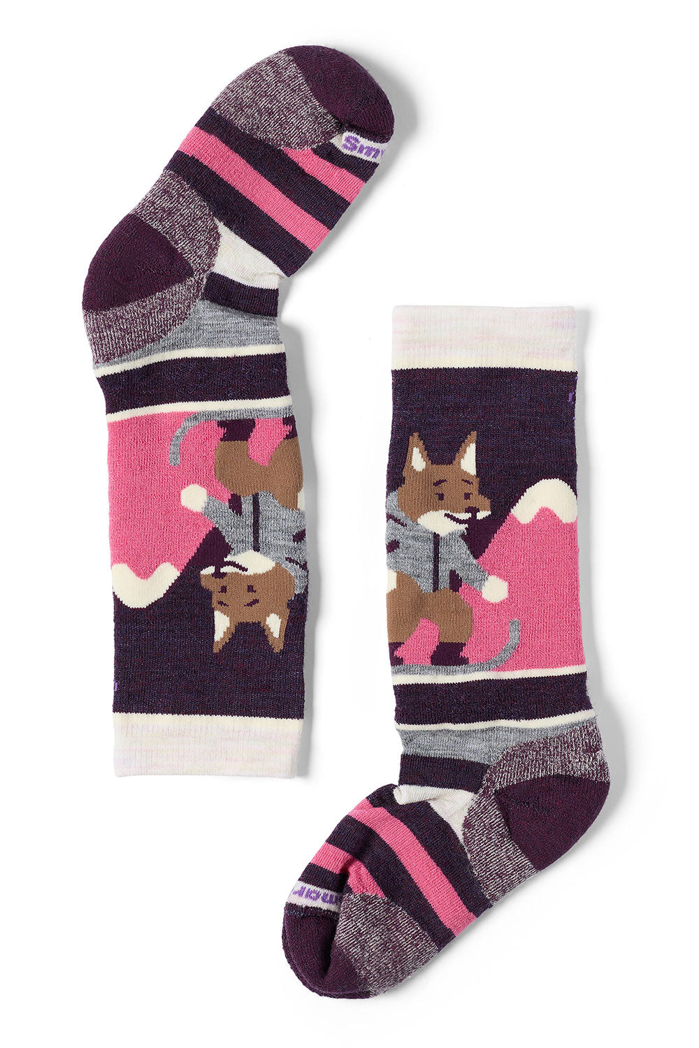 Pair of socks with fox design on a white background