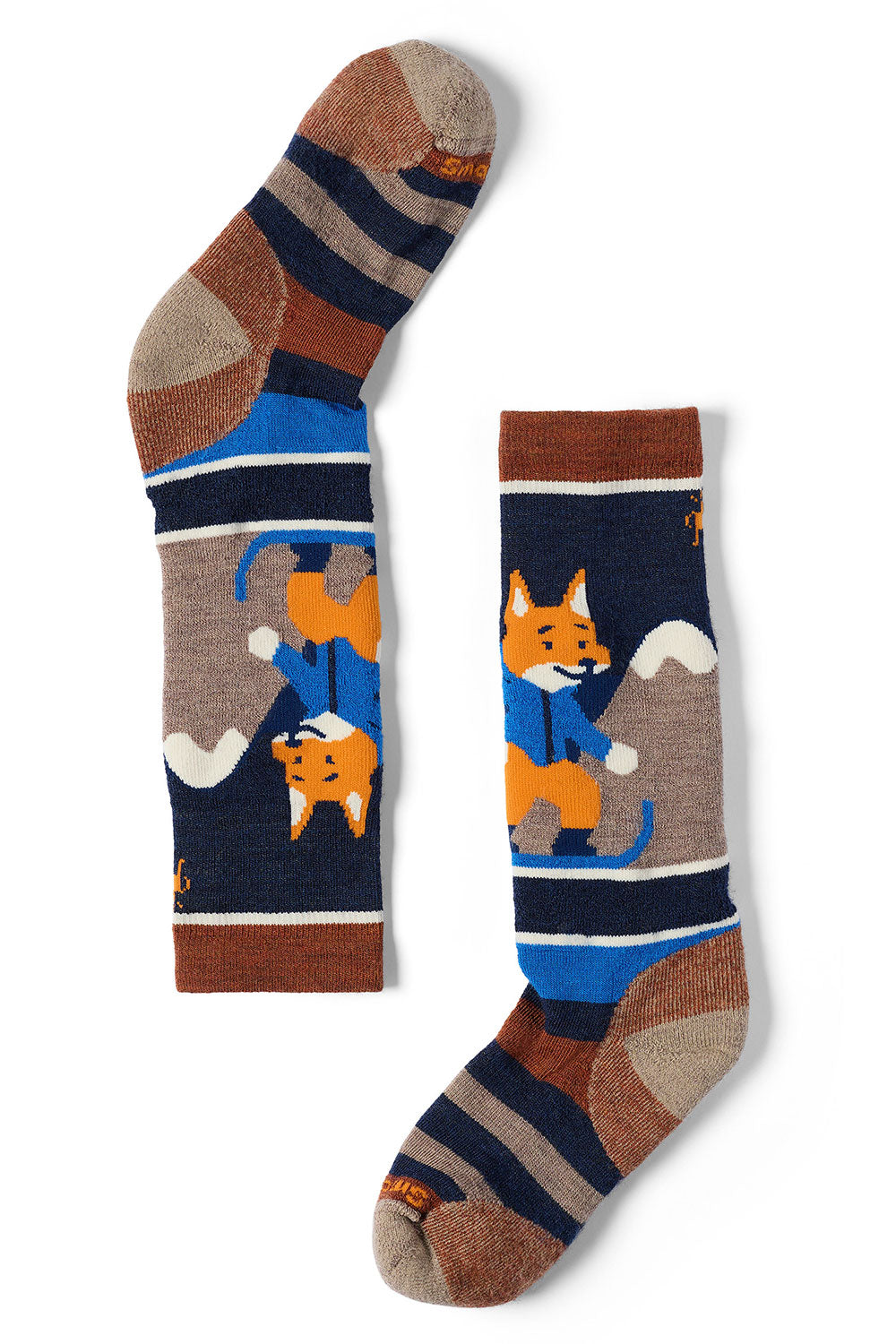 Pair of socks with fox design on a white background