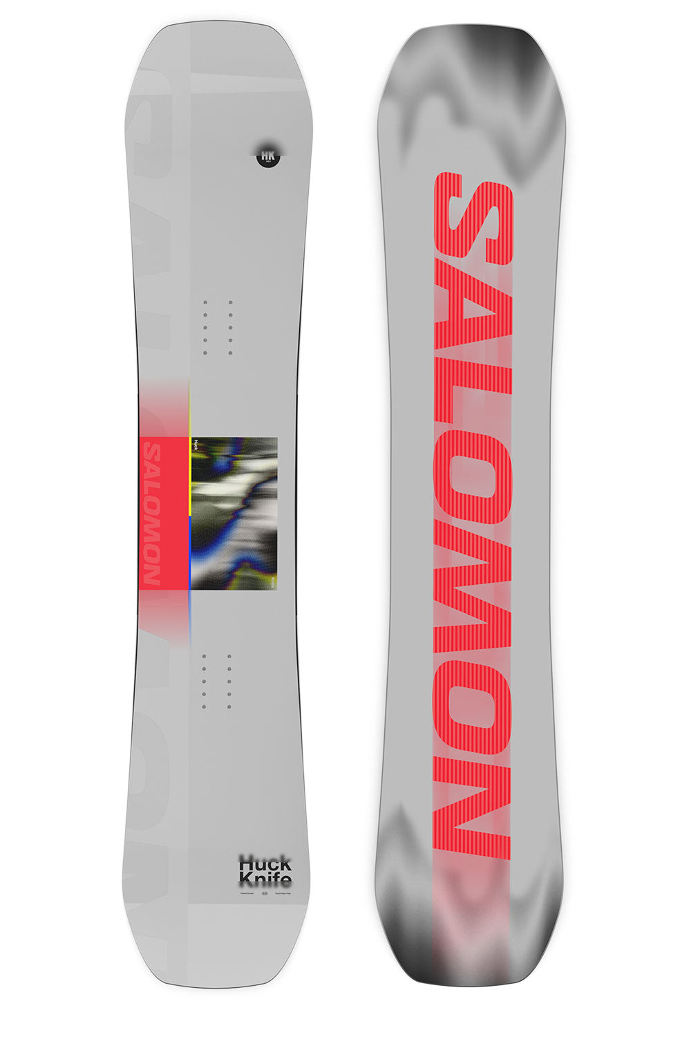 Salomon snowboard with branding and design details on a white background