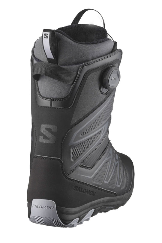 Black and gray snow boot with brand logo on a white background