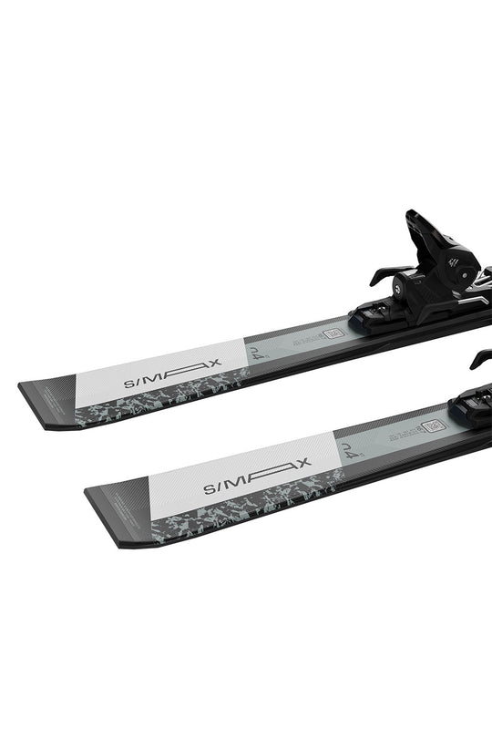 Two skis with bindings on a white background
