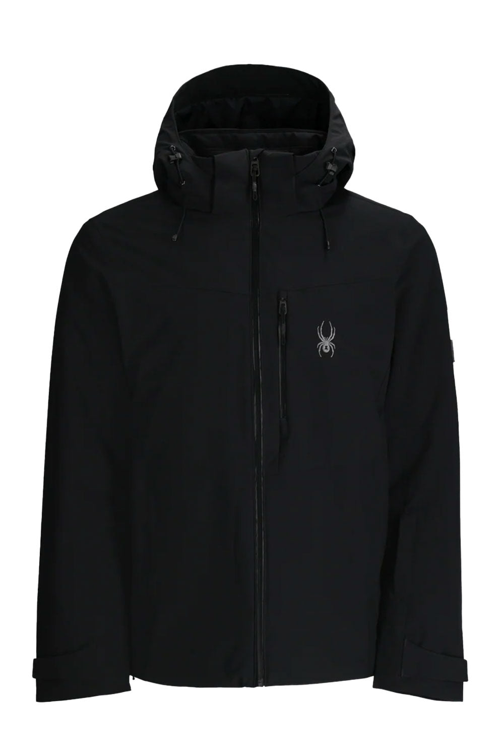 Black jacket with a brand logo on a white background