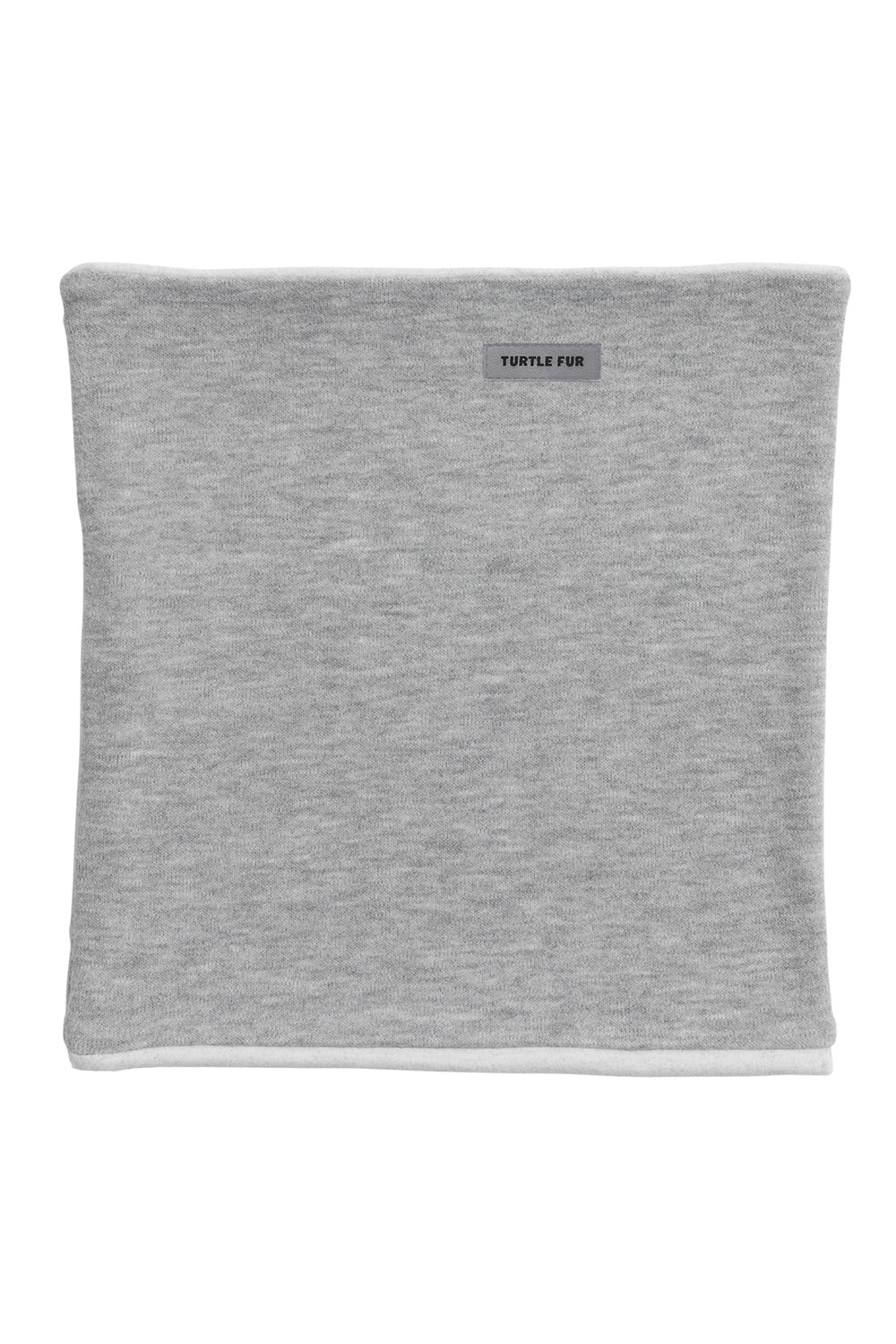 A light gray heathered neck warmer with a small gray 'TURTLE FISH' brand label on the top edge, shown against a plain white background.