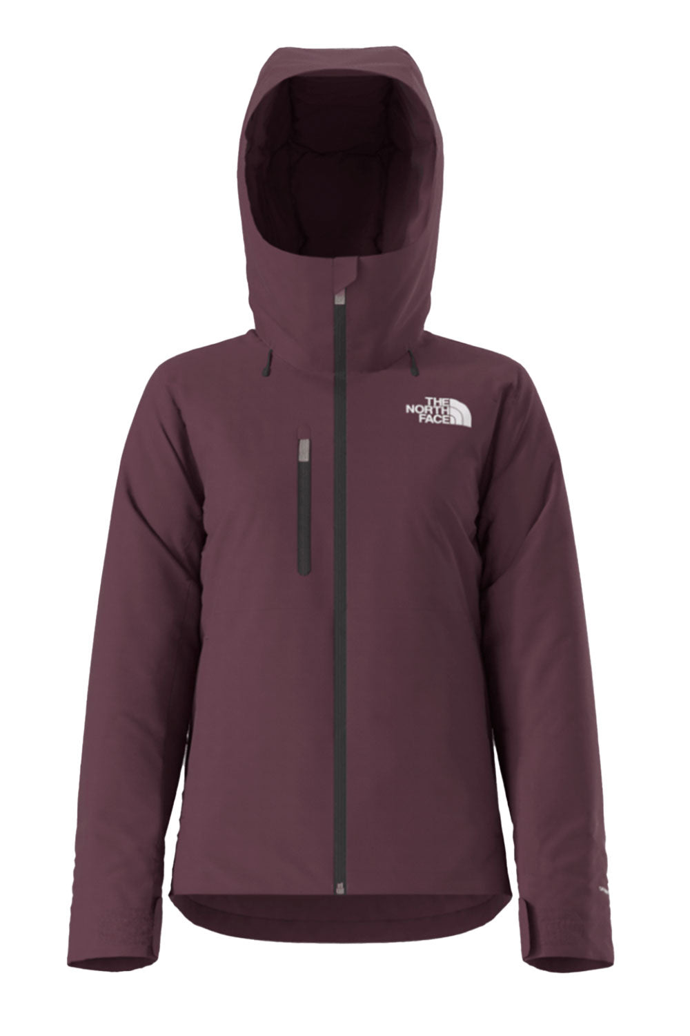 Maroon jacket with a hood on a white background
