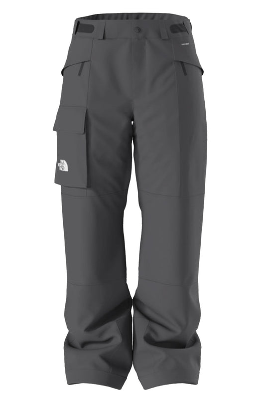 Dark gray pants with multiple pockets on a white background
