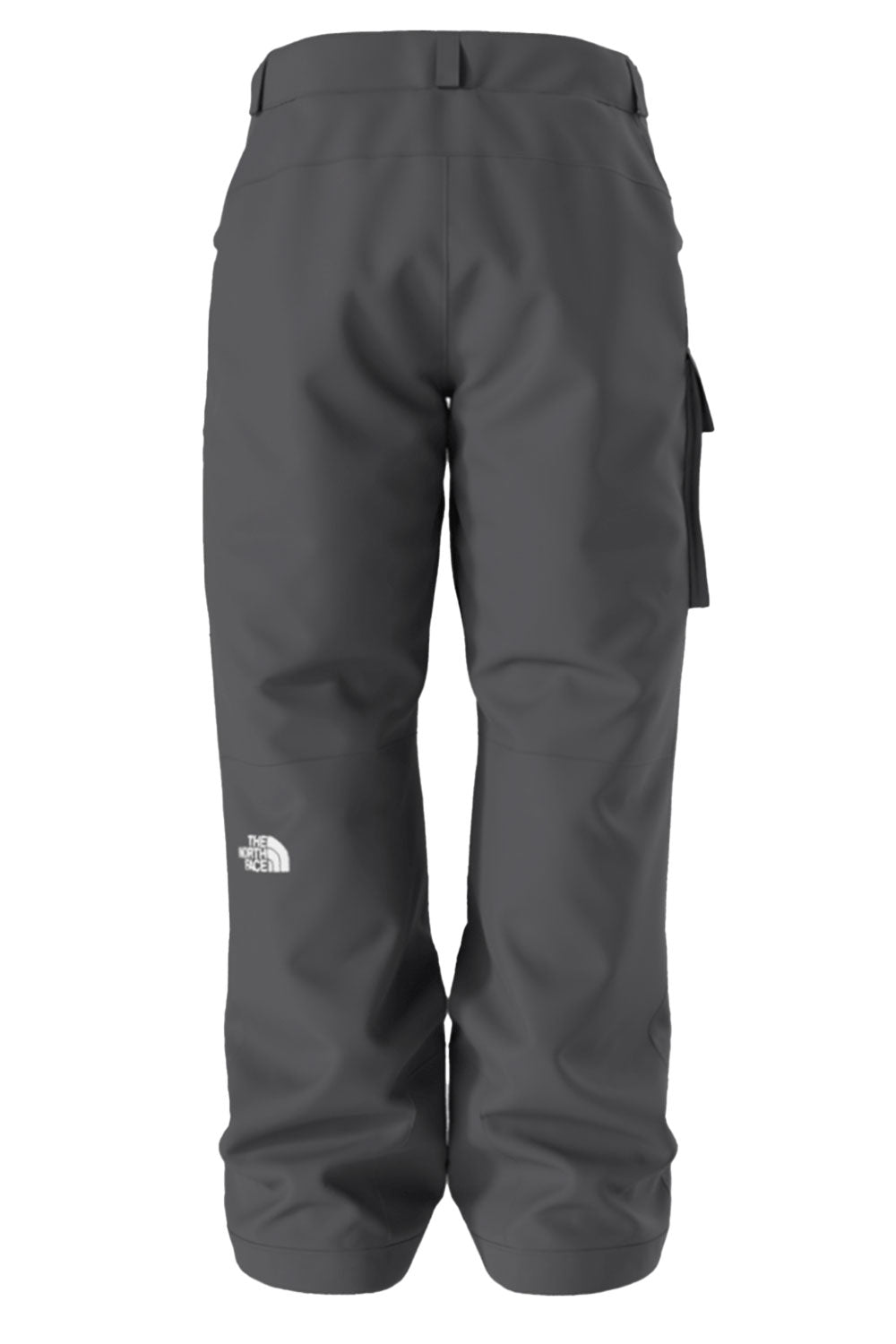 Dark gray pants with a brand logo on a white background