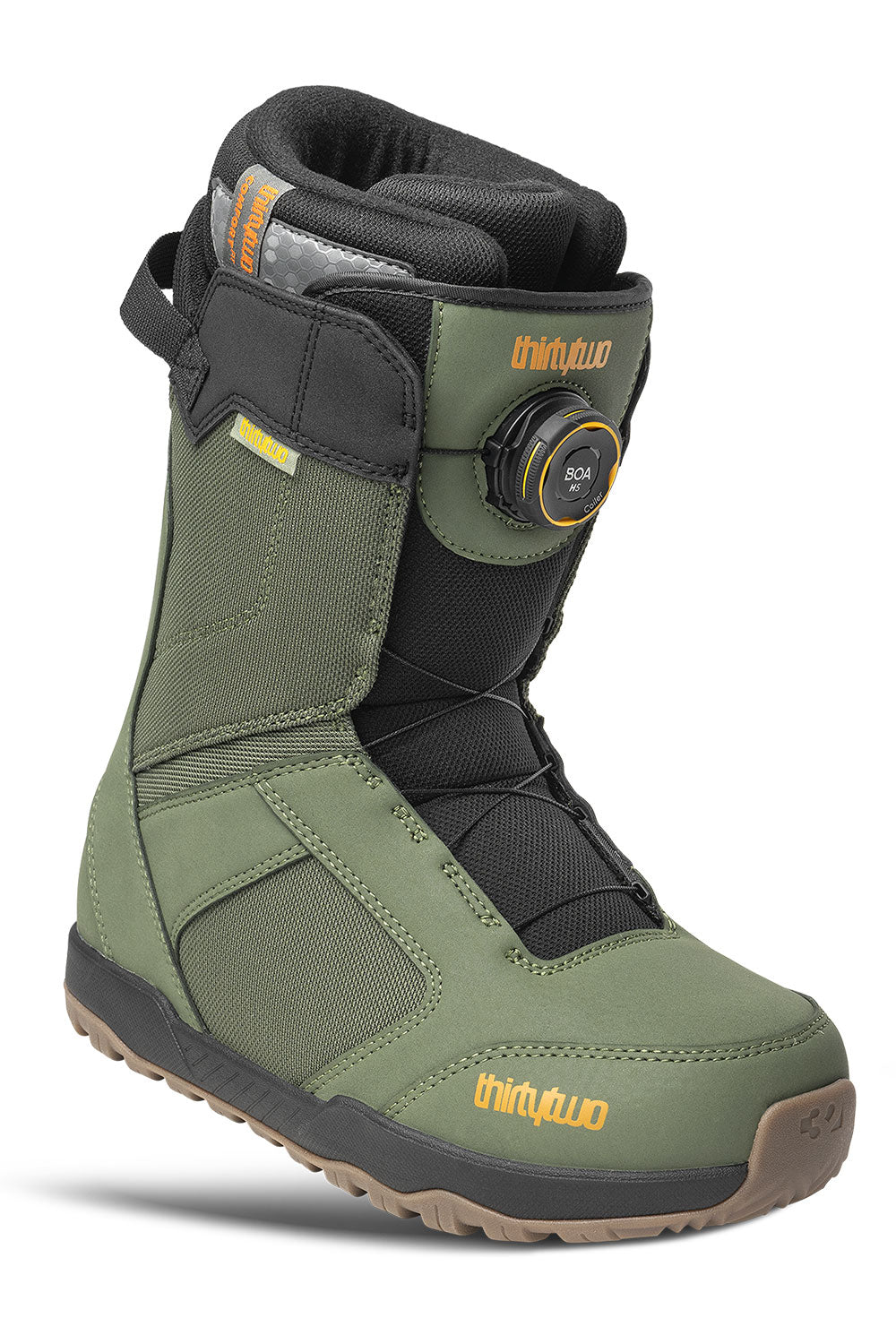 Green and black snow boot with visible brand logo on a white background