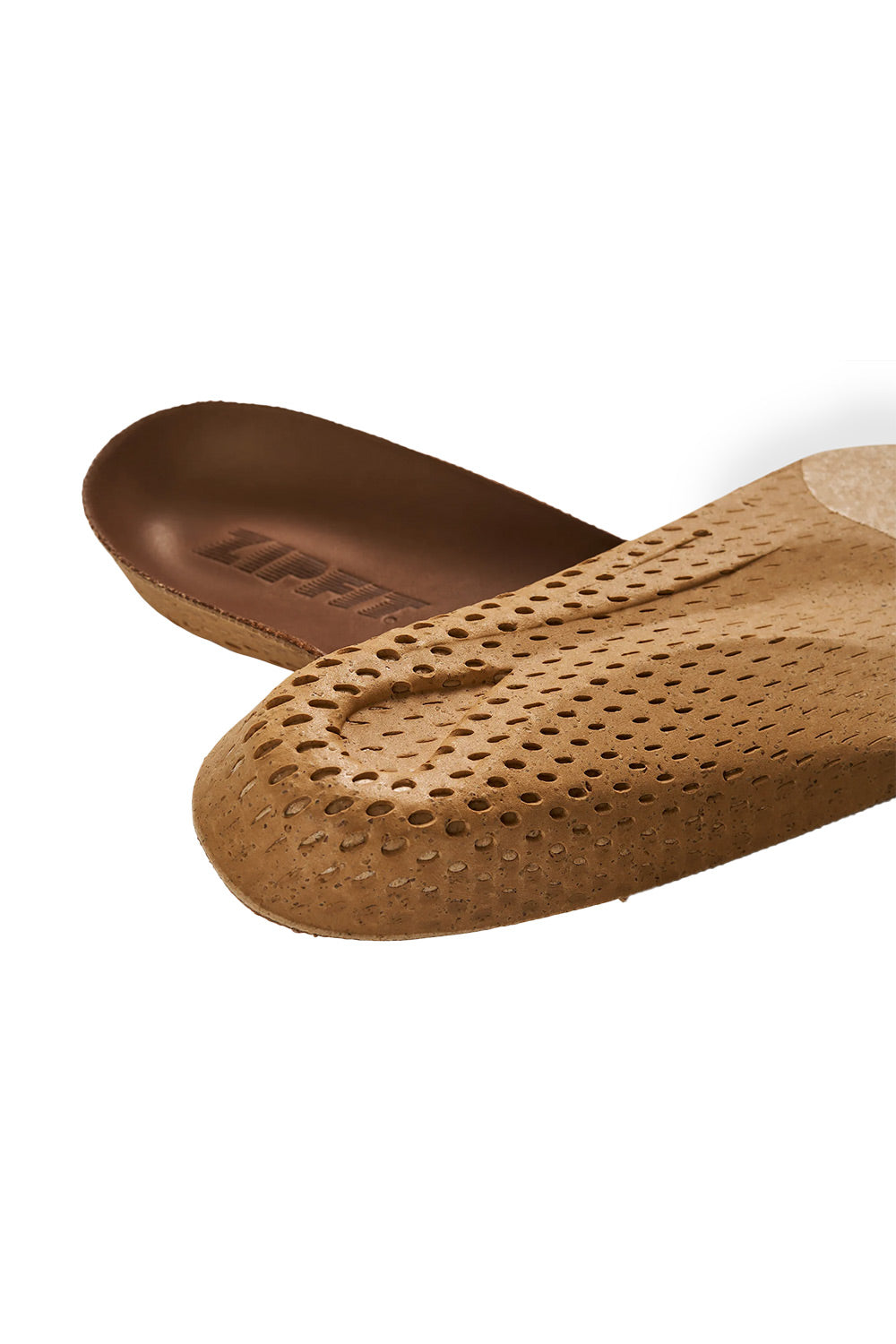 A close-up of a tan perforated shoe insole with a brown footbed, showing the brand name 'ZIPFIT!' printed on the footbed, set against a plain white background.